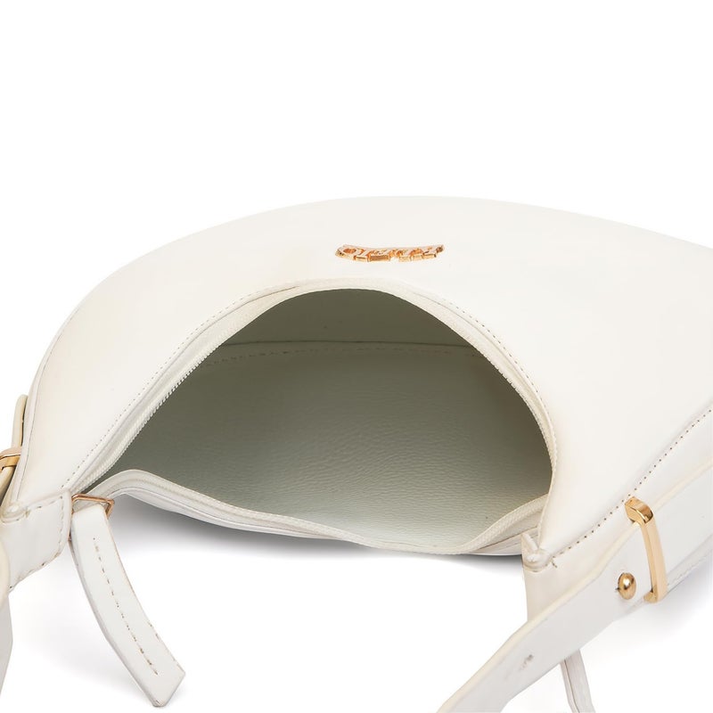 KLEIO Vegan Leather Half Moon Shoulder Handbag for Women and Girls - White - Image 4